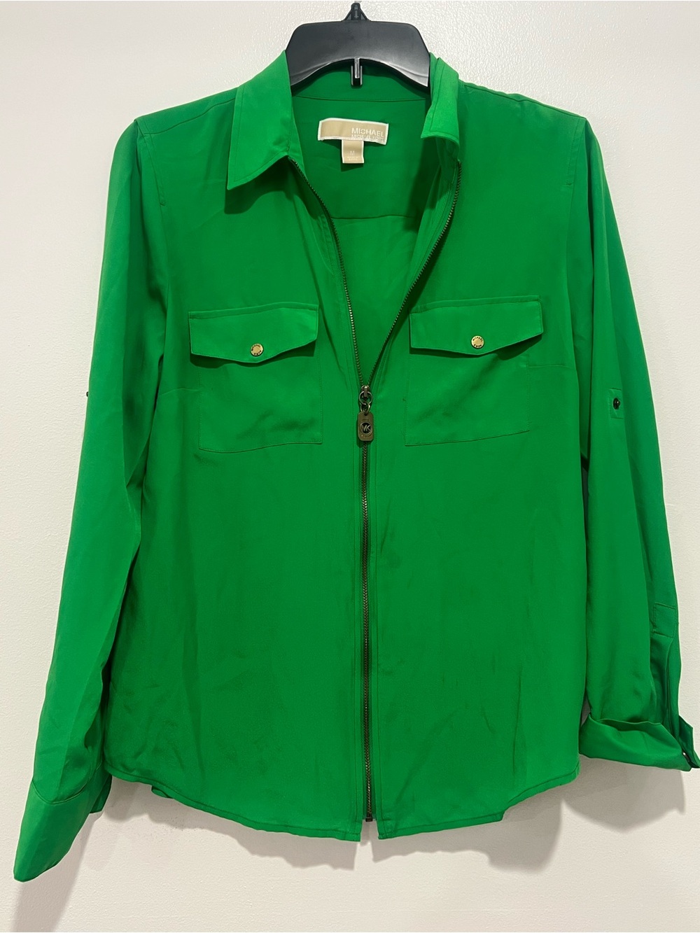Michael Kors Emerald Green Zip dress shirt blouse